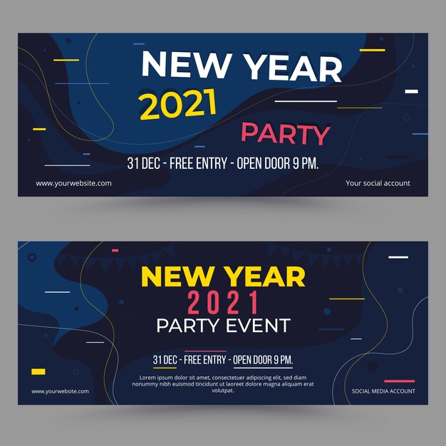 Flat design new year 2021 party banners template