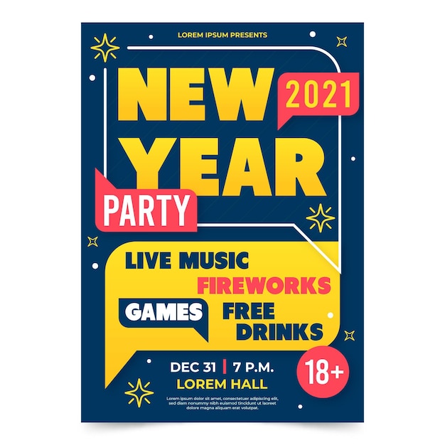 Flat design new year 2021 party poster template