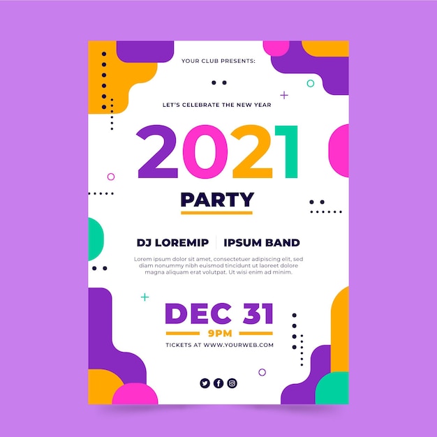 Flat design new year 2021 party poster template