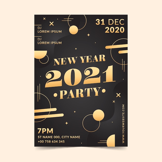 Flat design new year 2021 party poster template