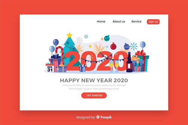 Flat design new year landing page template