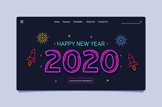 Flat design new year landing page template