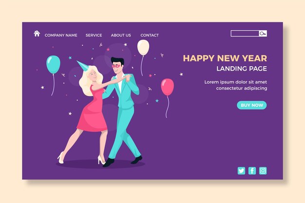 Flat design new year landing page template