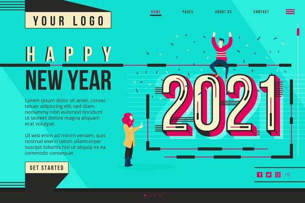 Flat design new year landing page template