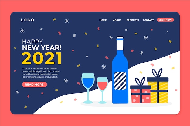 Flat design new year landing page template