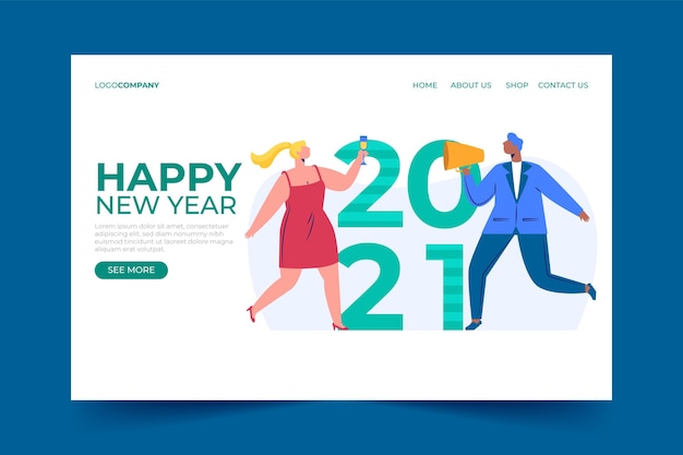 Flat design new year landing page template