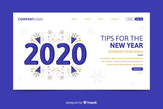 Flat design of new year landing page