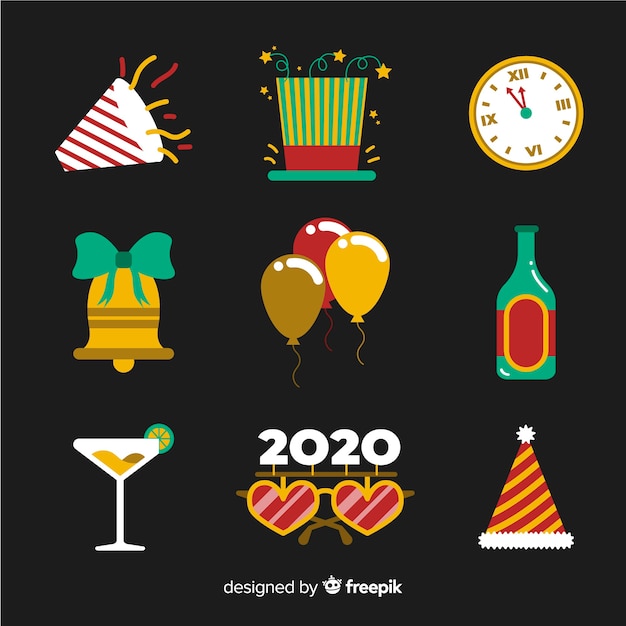 Flat design new year party element collection