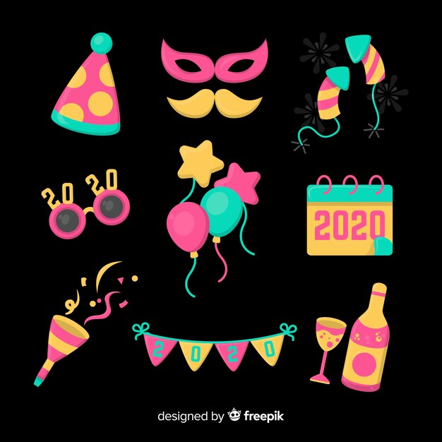 Flat design new year party element collection