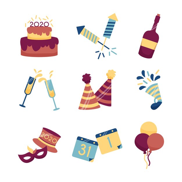 Flat design new year party element collection