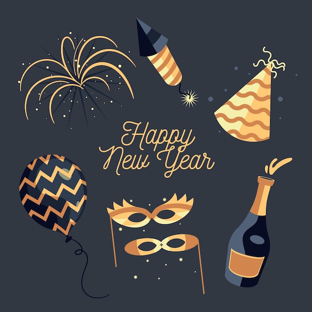 Flat design new year party element collection