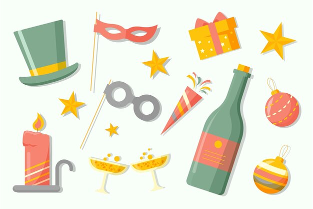 Flat design new year party element collection