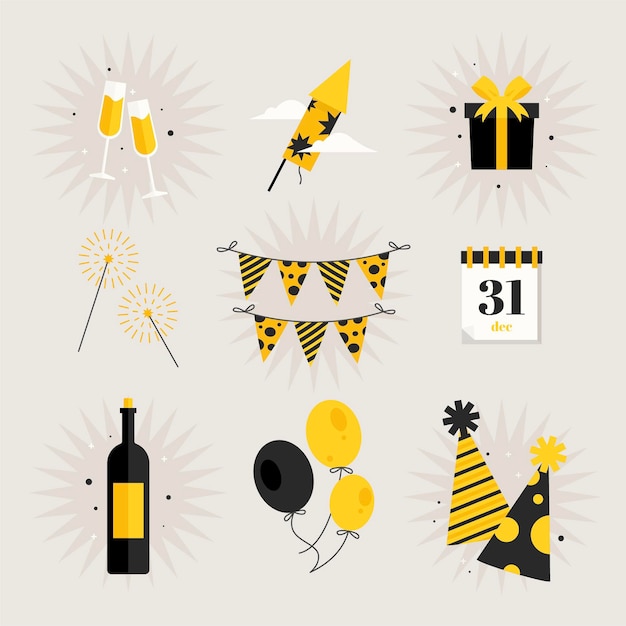 Free Vector flat design new year party element collection