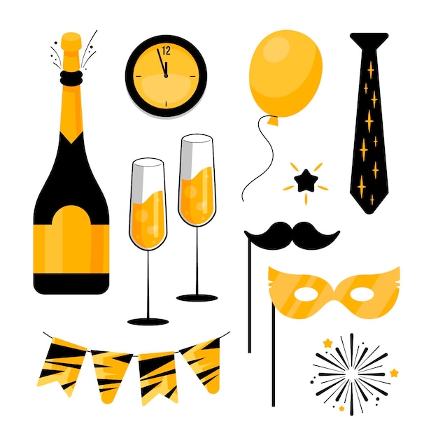 Free Vector flat design new year party element collection