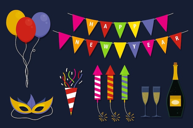 Free Vector flat design new year party element collection