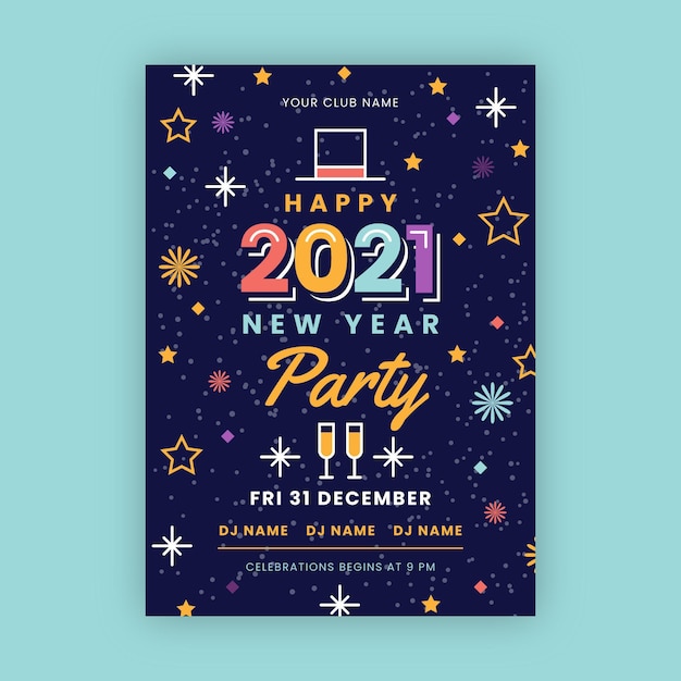 Flat design new year party poster template