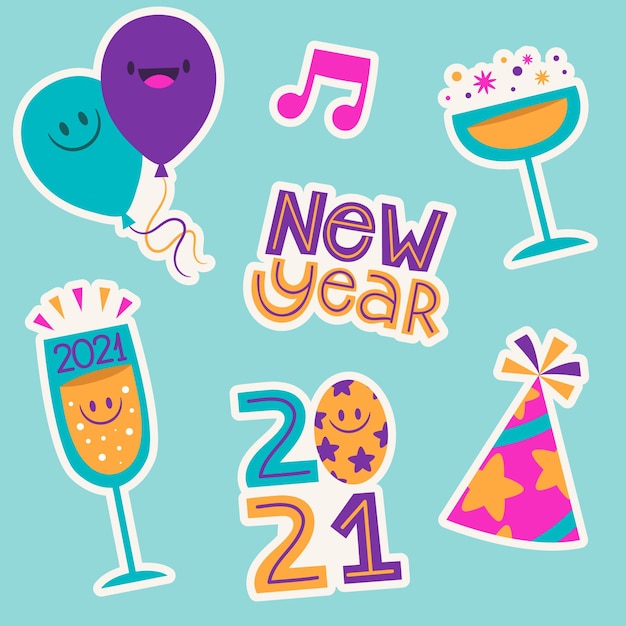 Flat design new year stickers