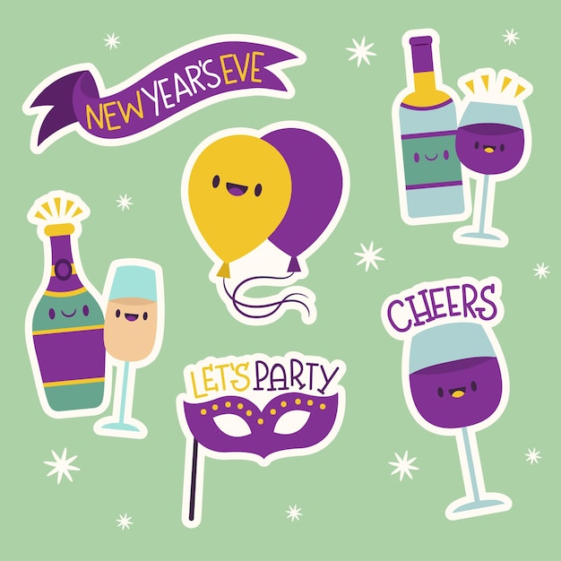 Flat design new year stickers