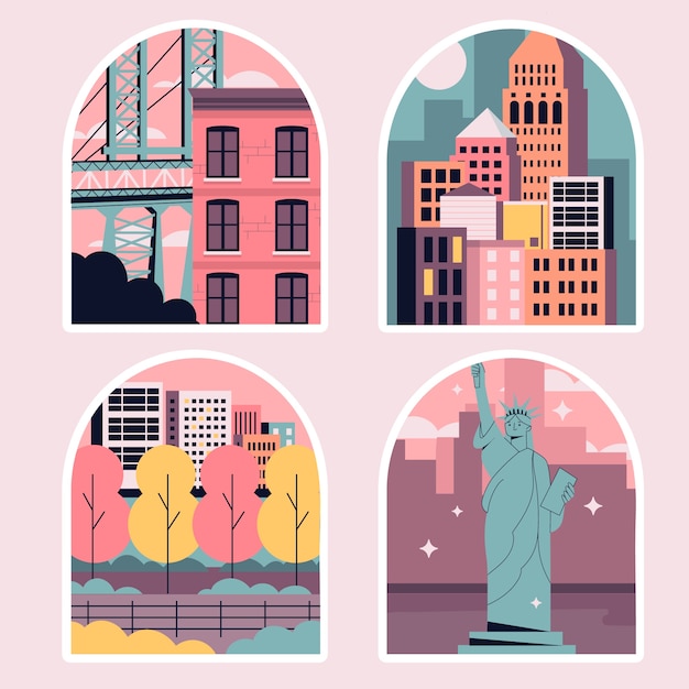 Flat design new york city sticker set