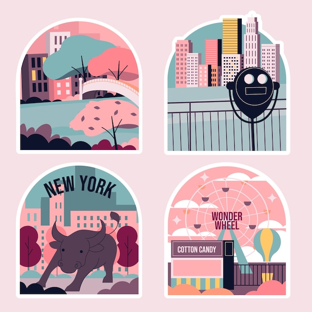 Free Vector flat design new york city sticker set