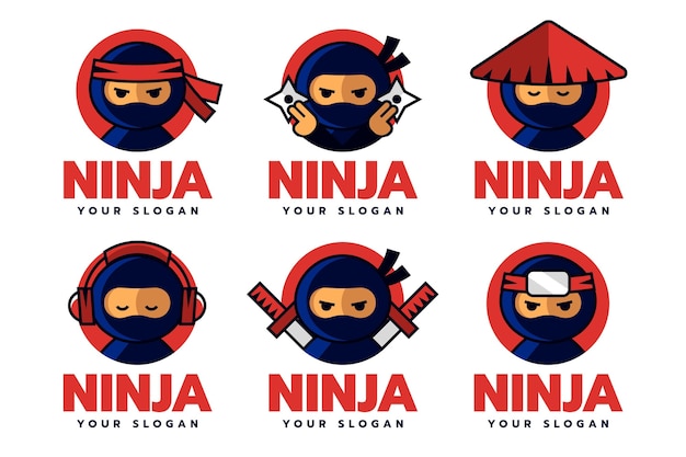 Free Vector flat design ninja logo template pack