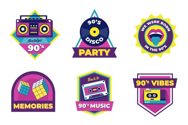 Flat design nostalgic 90's badge set