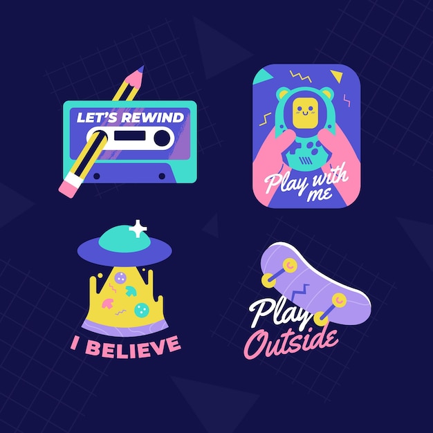 Free Vector flat design nostalgic 90's badges