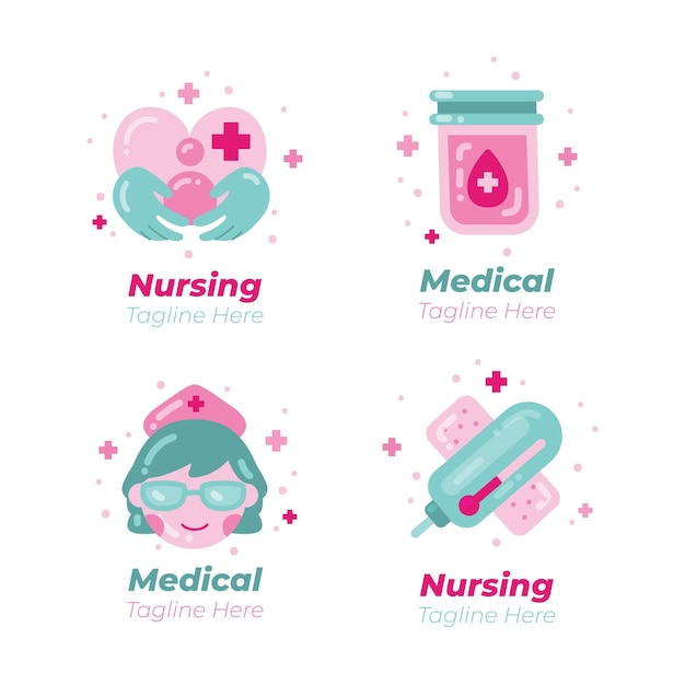 Free Vector flat design nurse logo template collection