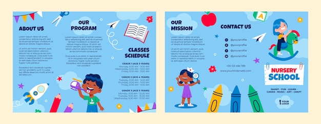 Flat design nursery school brochure