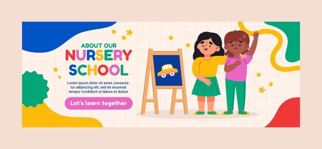 Flat design nursery school facebook cover template