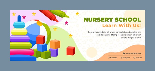 Flat design nursery school facebook cover