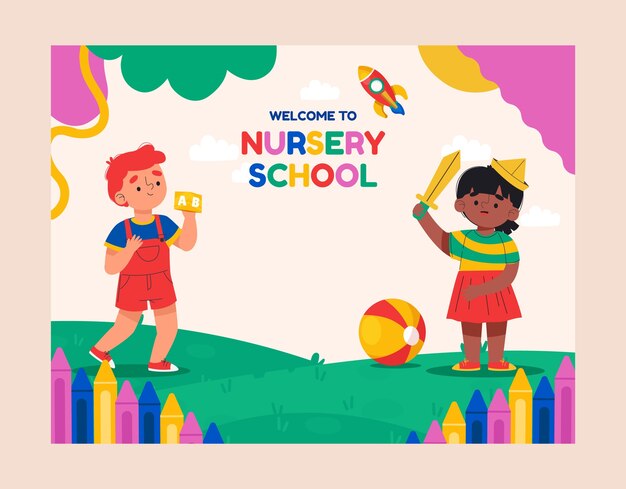 Flat design nursery school photocall template