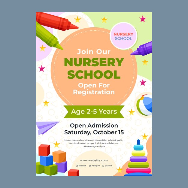 Flat design nursery school poster