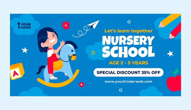 Flat design nursery school sale banner