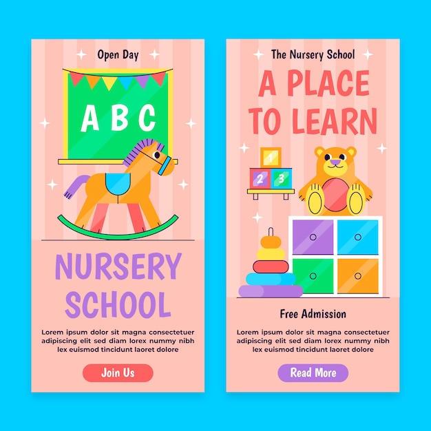 Free vector flat design nursery school vertical banner