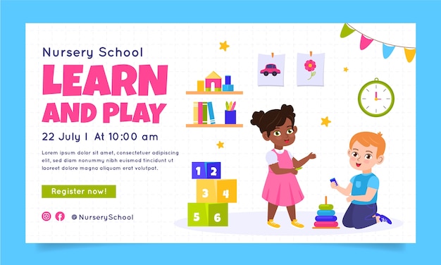 Flat design nursery school webinar