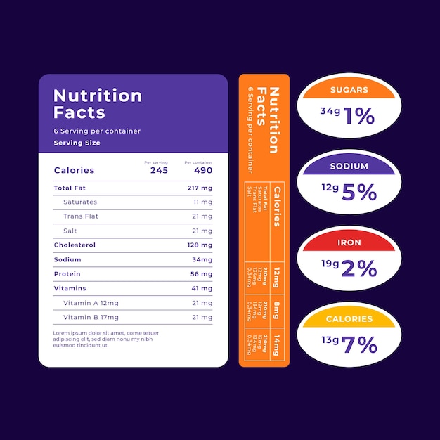 Flat design nutrition labels set