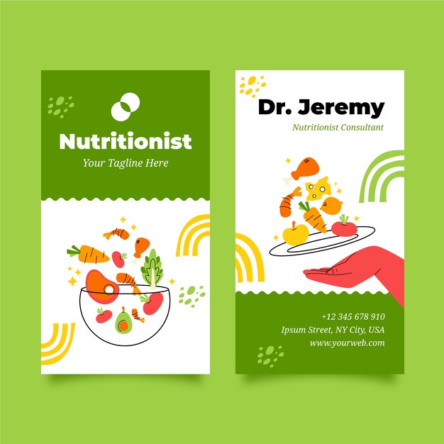 Flat design nutritionist advice vertical business card