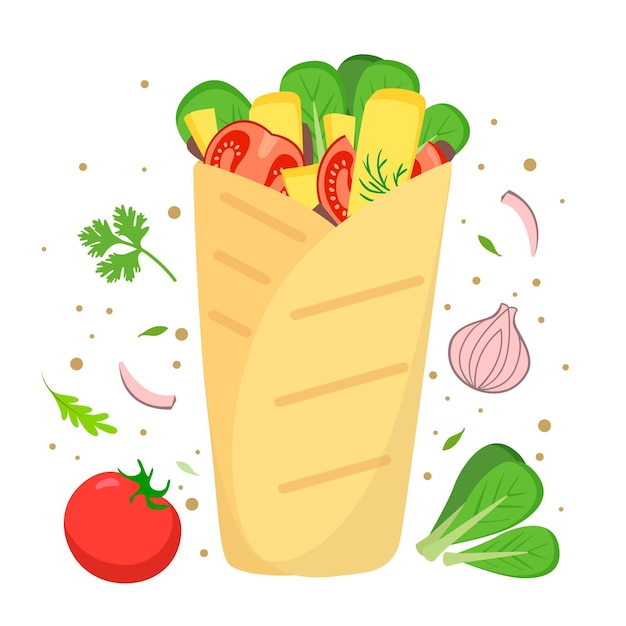 Flat design nutritious shawarma illustration