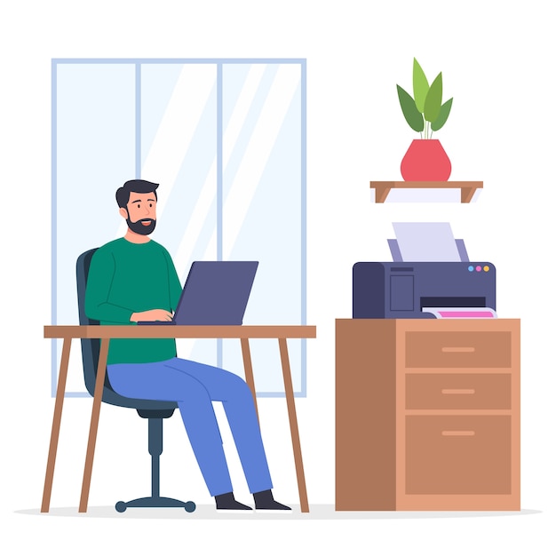 Free Vector flat design office printer illustration