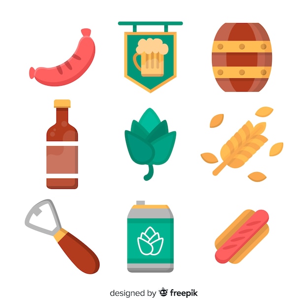 Flat design oktoberfest element collection