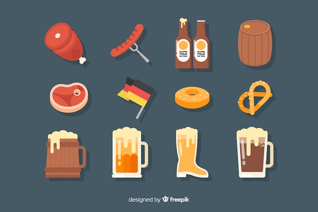 Free Vector flat design oktoberfest element collection