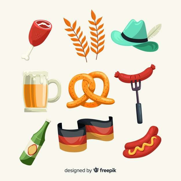 Flat design oktoberfest element collection