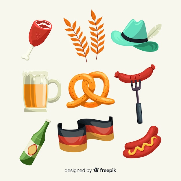 Flat design oktoberfest element collection