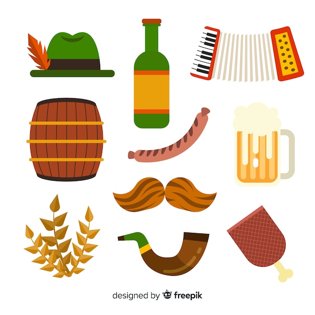 Free vector flat design oktoberfest element collection