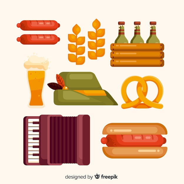 Free Vector flat design oktoberfest element collection