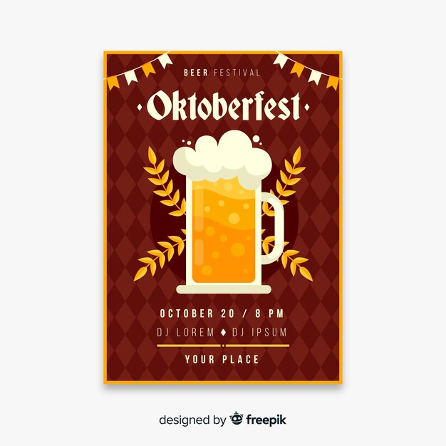 Flat design oktoberfest poster template