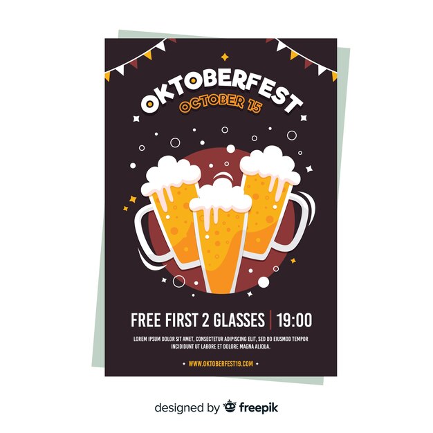 Flat design oktoberfest poster template