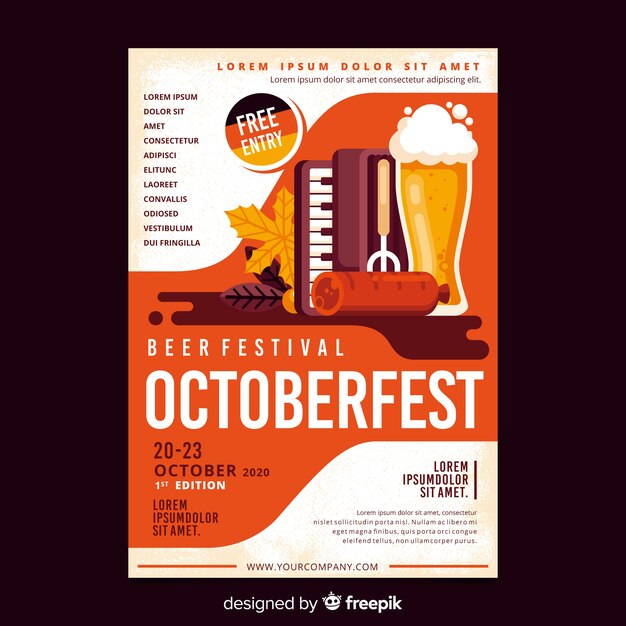 Flat design oktoberfest poster template