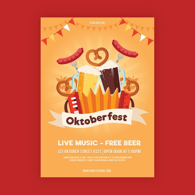 Flat design oktoberfest poster template